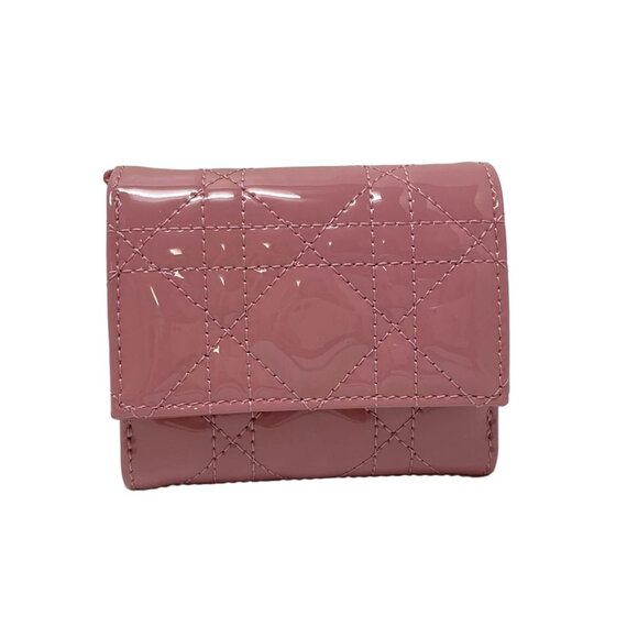 DIOR/ChristianDior Lady Dior Pink Patent Leather Trifold Wallet